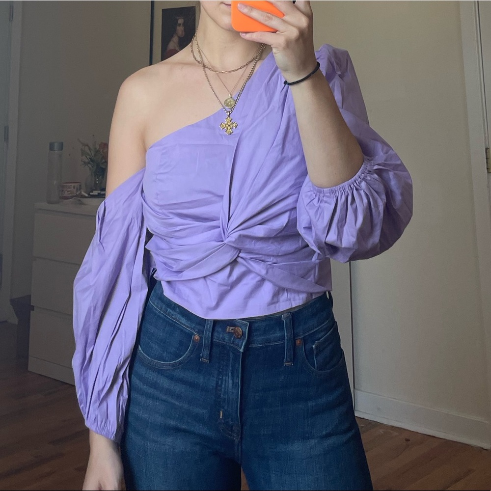 Purple One Shoulder Wrap Blouse